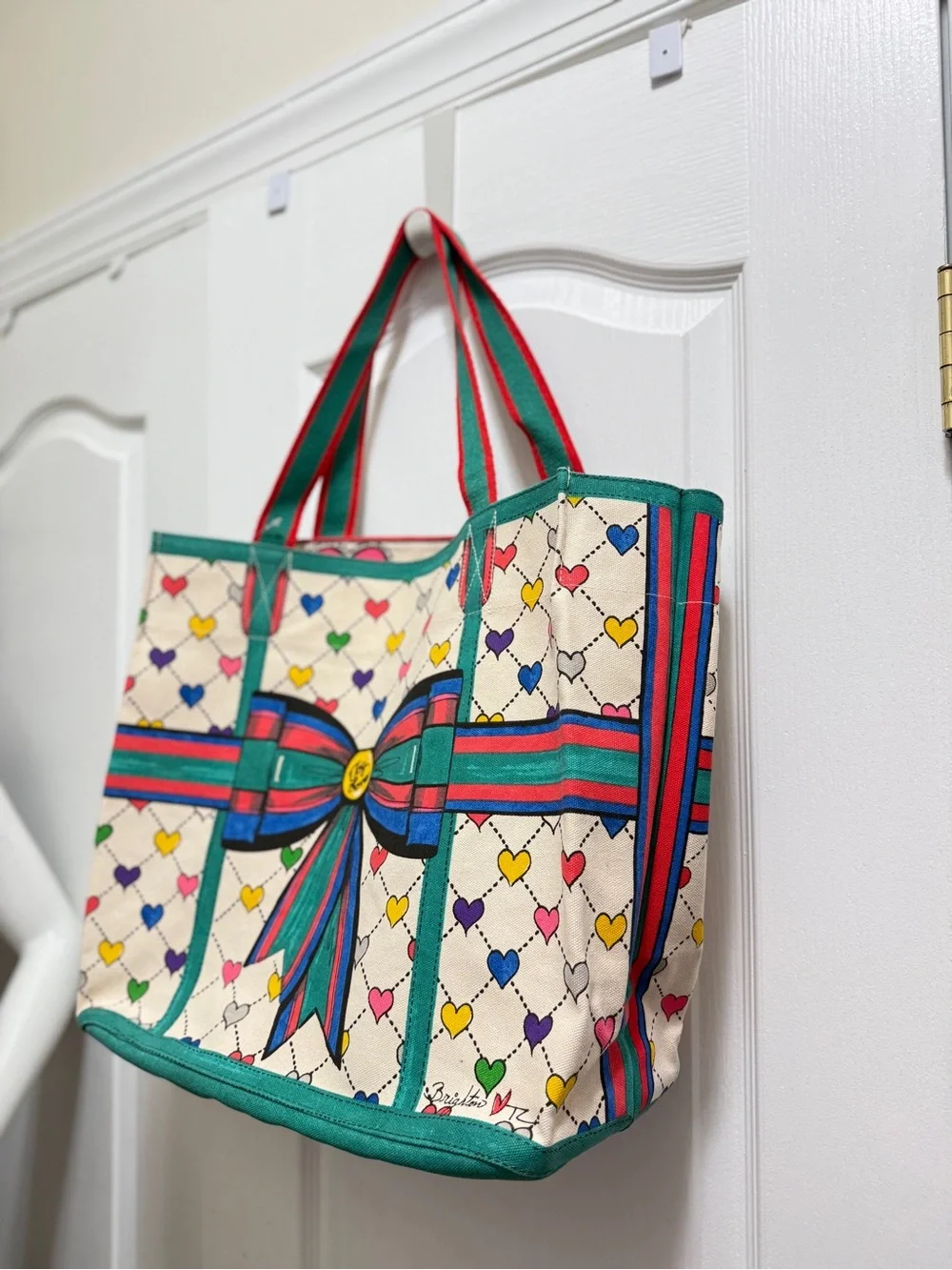 Brighton Multicolor Heart-Print Cosmetic Pouch with Ribbon Accent